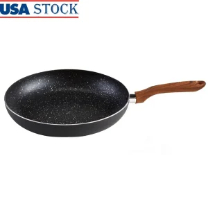 Nonstick Fry Pan Aluminum Speckled Kitchen Cookware Ergonomic Wood Look Handle Easy Clean Multi-Purpose Cooking Essential