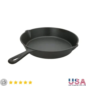 Nonstick Cast Iron Skillet Durable Oven Safe Cookware Pre-Seasoned Helper Handle Easy Clean Cooking Suitable Induction Gas